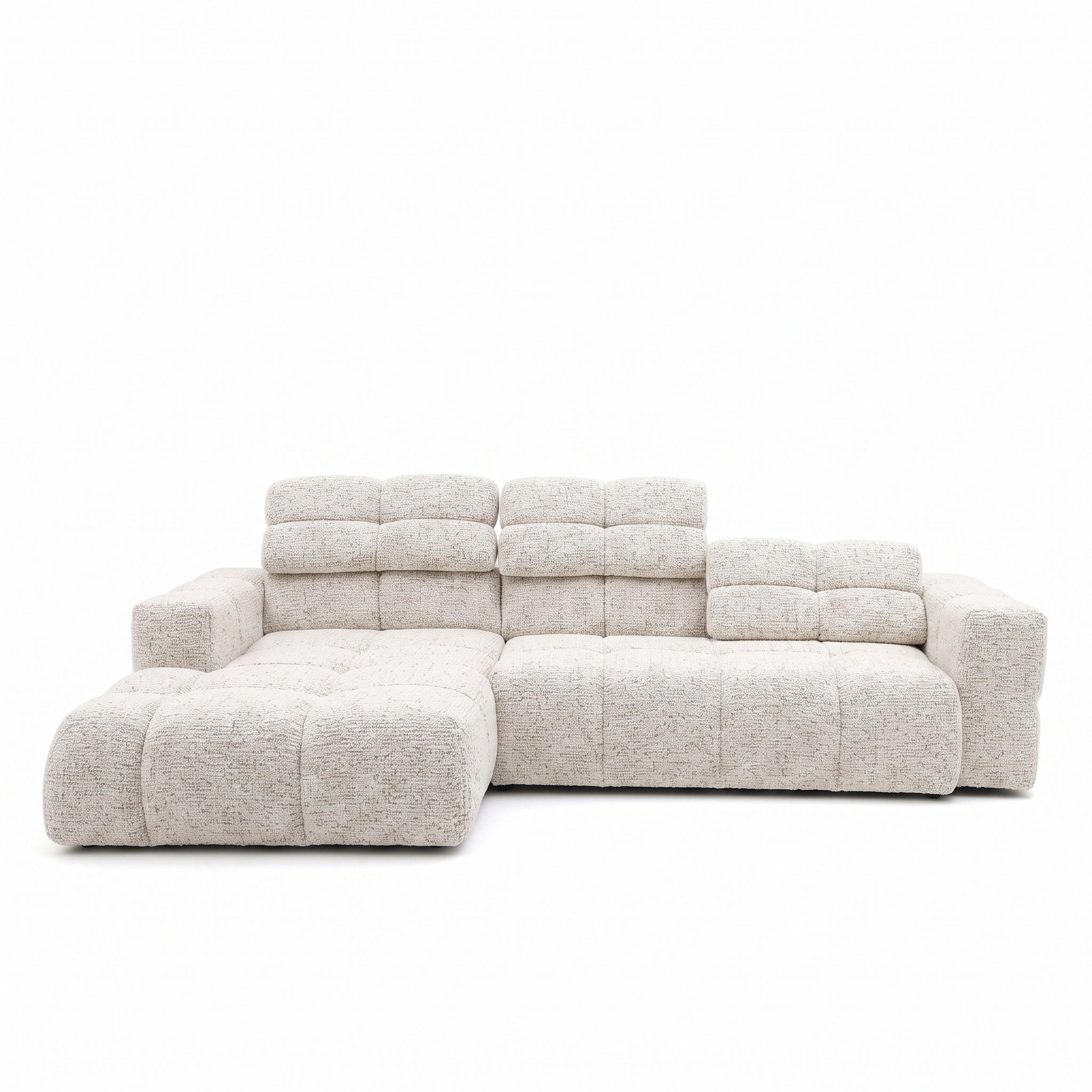 ECKSOFA TENDER Links mit Schlaffunktion und Verstellbare Kopfstützen, Chenille beige - Beige/Schwarz, Holz/Kunststoff (315/176cm) - Muffo
