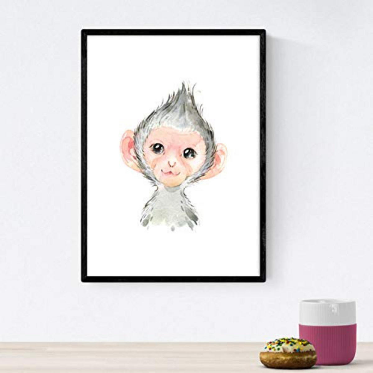 POSTER Set mit 4 Mono Leon Hipopotamo und Ziege A4 Schwarzer Rahmen - Schwarz, Papier (29.7/3cm) - Nacnic