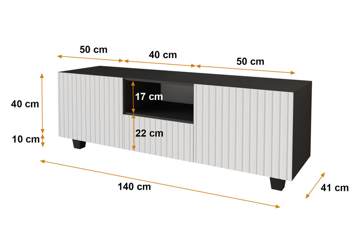 LOWBOARD KITO-S 140x50x41 cm - Schwarz / Weiß - Schwarz/Weiß, Holzwerkstoff (140/50/41cm) - ALTDECOR