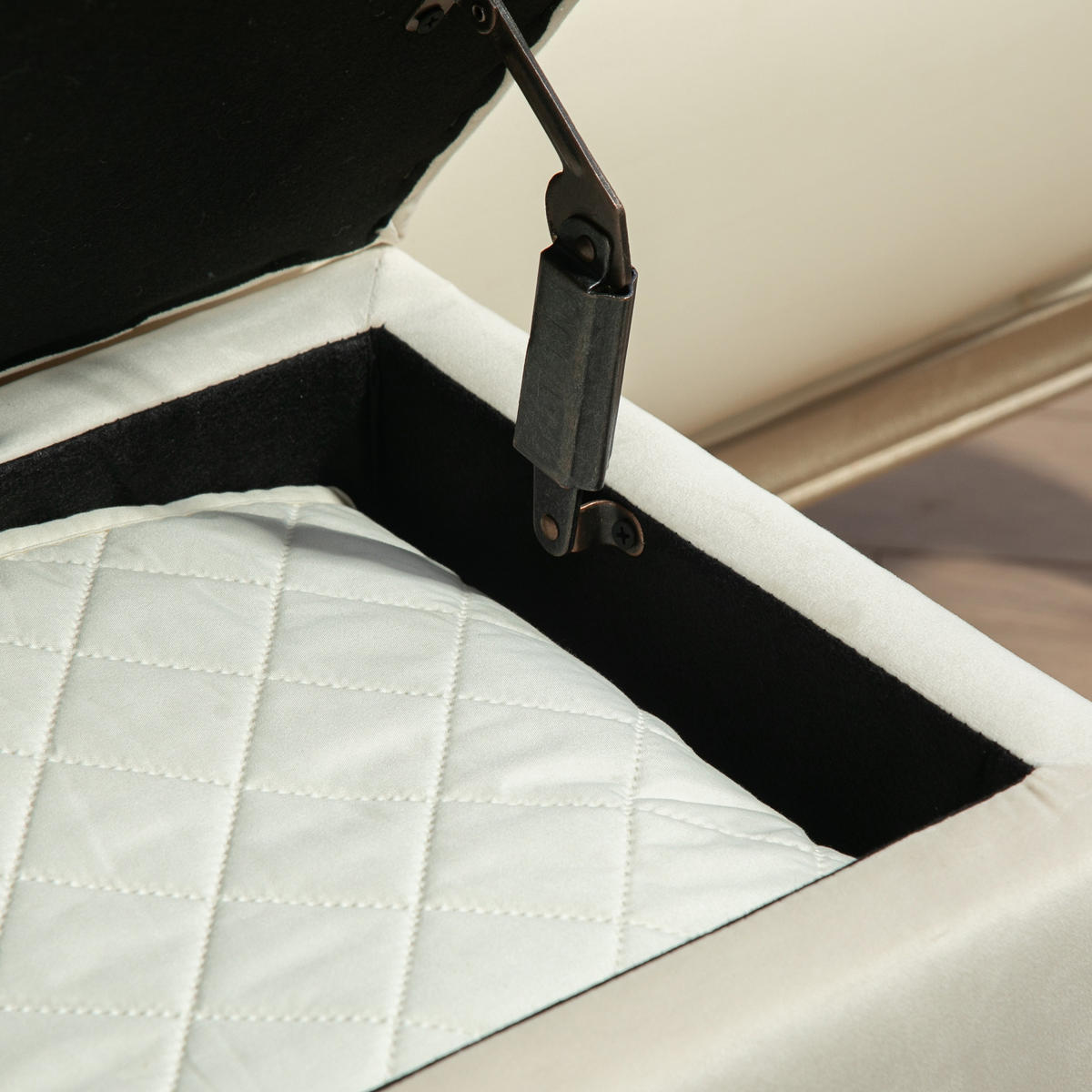 TRUHENBANK DE-16392 mit Stauraum und Samtbezug Creme - Creme, Textil (80/42/35cm) - ComfortXL
