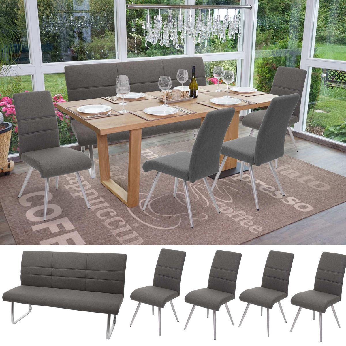 ESSZIMMER-SET Grau 4er-Set - Grau, Textil (180/99/68cm) - MCW