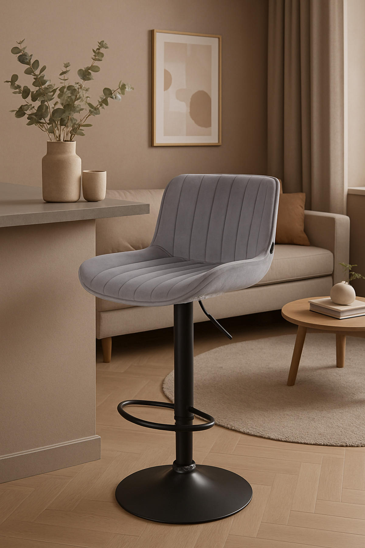 BARHOCKER Lento Gestell schwarz Samt Grau - Schwarz/Grau, Textil/Metall (50/108/50cm) - TPFLiving