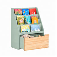 BILDERBUCHREGAL für Kinder, Grün, 4 offene Fächer und große Schublade, auf 4 Rollen, 80 cm hoch, für Kinderzimmer, Leseecke und Kindergarten - Naturfarben/Grün, Holz/Holzwerkstoff (62/80/30cm) - SoBuy