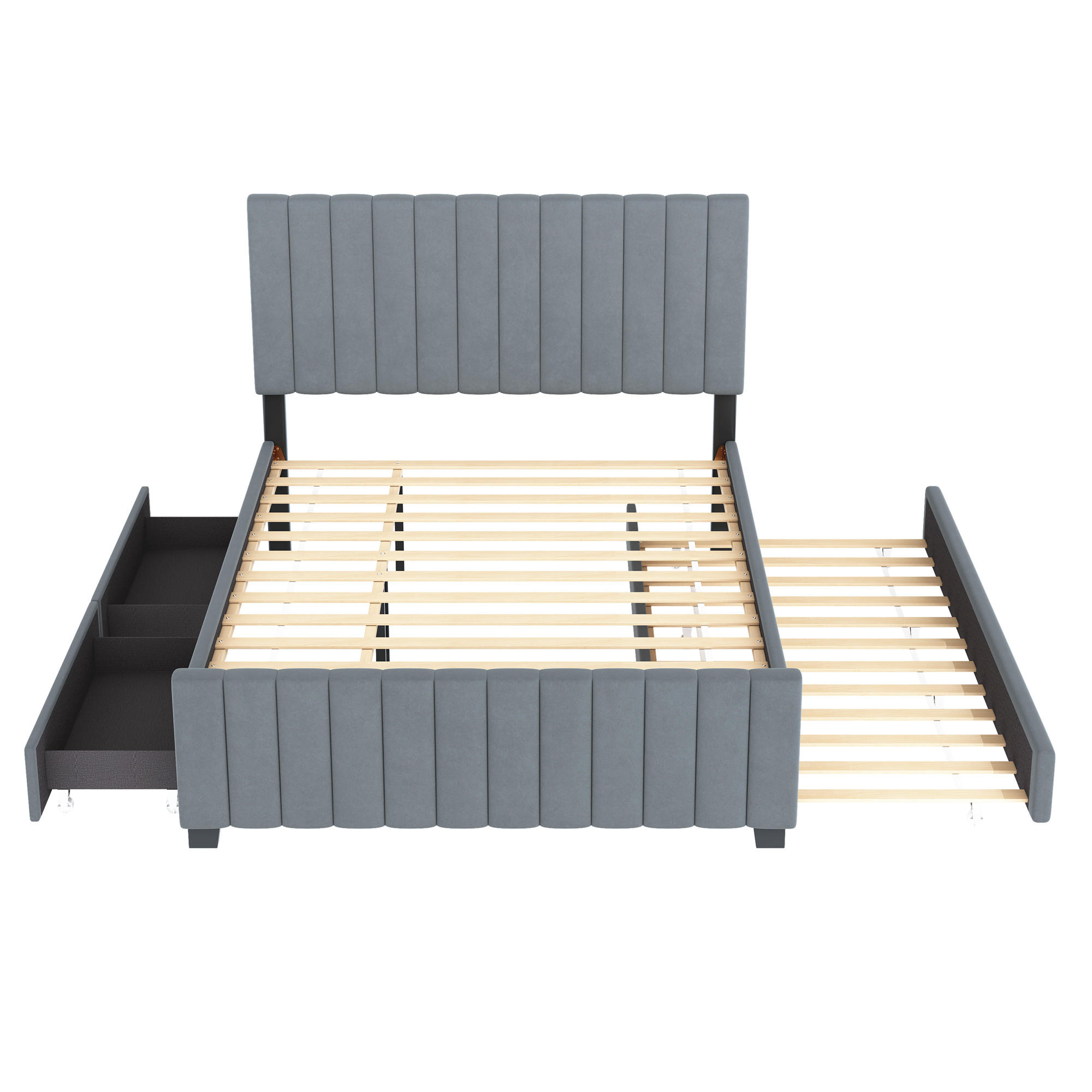 POLSTERBETT 140/190 cm DE-02076, in Grau, mit Ausziehbett und 2 Schubladen - Grau, Metall (140/190cm) - ComfortXL