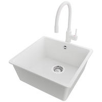 GRANITSPÜLE Venedig Slim Easy, 2-er set Weiß 46/44 cm 1 Becken + Küchenarmatur 38/14 cm + Ablauf-Set ab 50er Unterschrank - Chromfarben/Weiß, Kunststoff (46/20/44cm) - Primagran