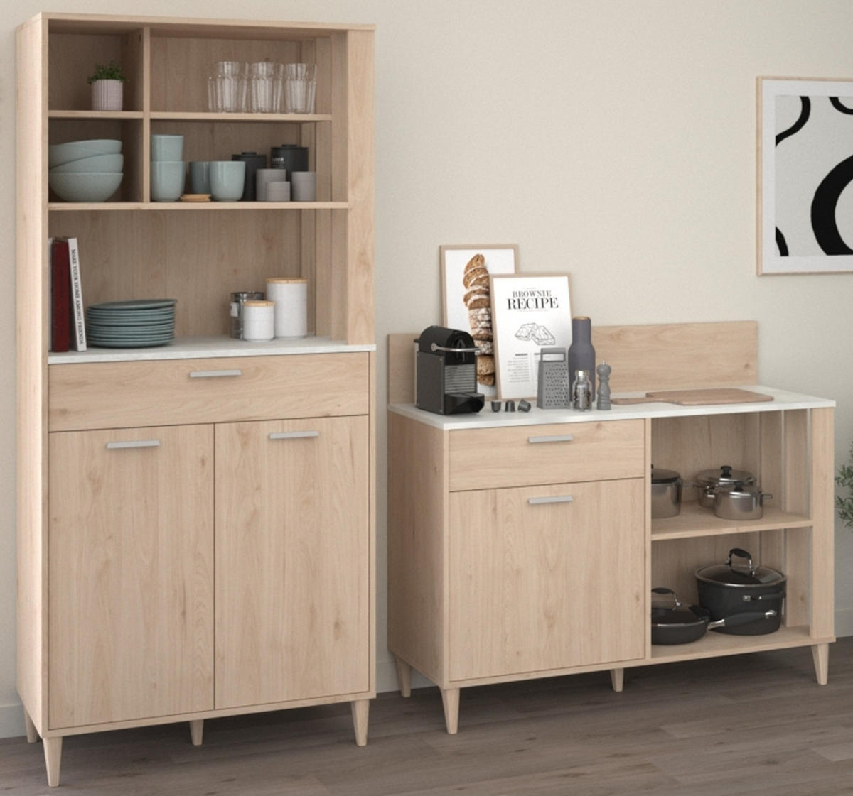 BUFFET Eiche, grau Set 2-tlg. Buffetschrank und Anrichte - Eichefarben/Grau, Holzwerkstoff (120/185/41cm) - Parisot Meuble