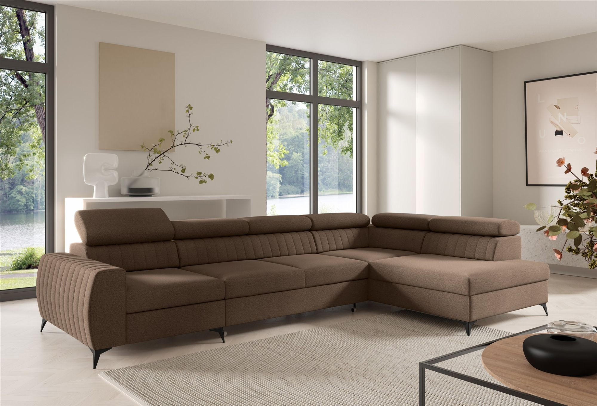 ECKSOFA Toronto Xl - Braun, Holzwerkstoff/Textil (340/200cm) - Fun Möbel