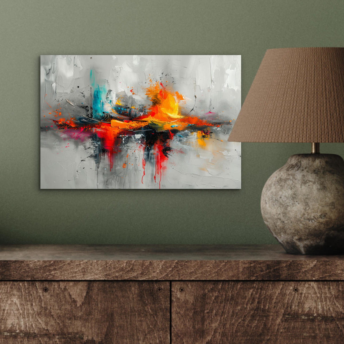 KOVOVÝ OBRAZ Moderné umenie - Oranžová - Sivá - Abstraktné 30x20 cm - svetlosivá, kov (30/20cm) - MuchoWow