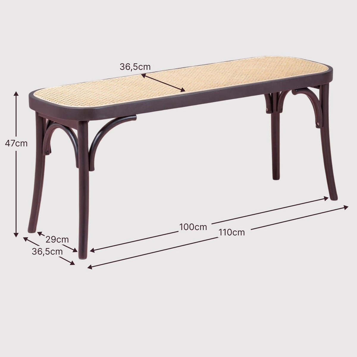 BANK Rechteckig Schwarz 37/110/47 cm - Schwarz, Naturmaterialien (110/47/37cm) - Nest Dream