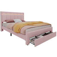 KINDER-POLSTERBETT aus Samt 140x200 cm Rosa mit Schubladen, Ablagefläche und App-LED-Beleuchtung - Pink, Textil (140/200cm) - Modfu