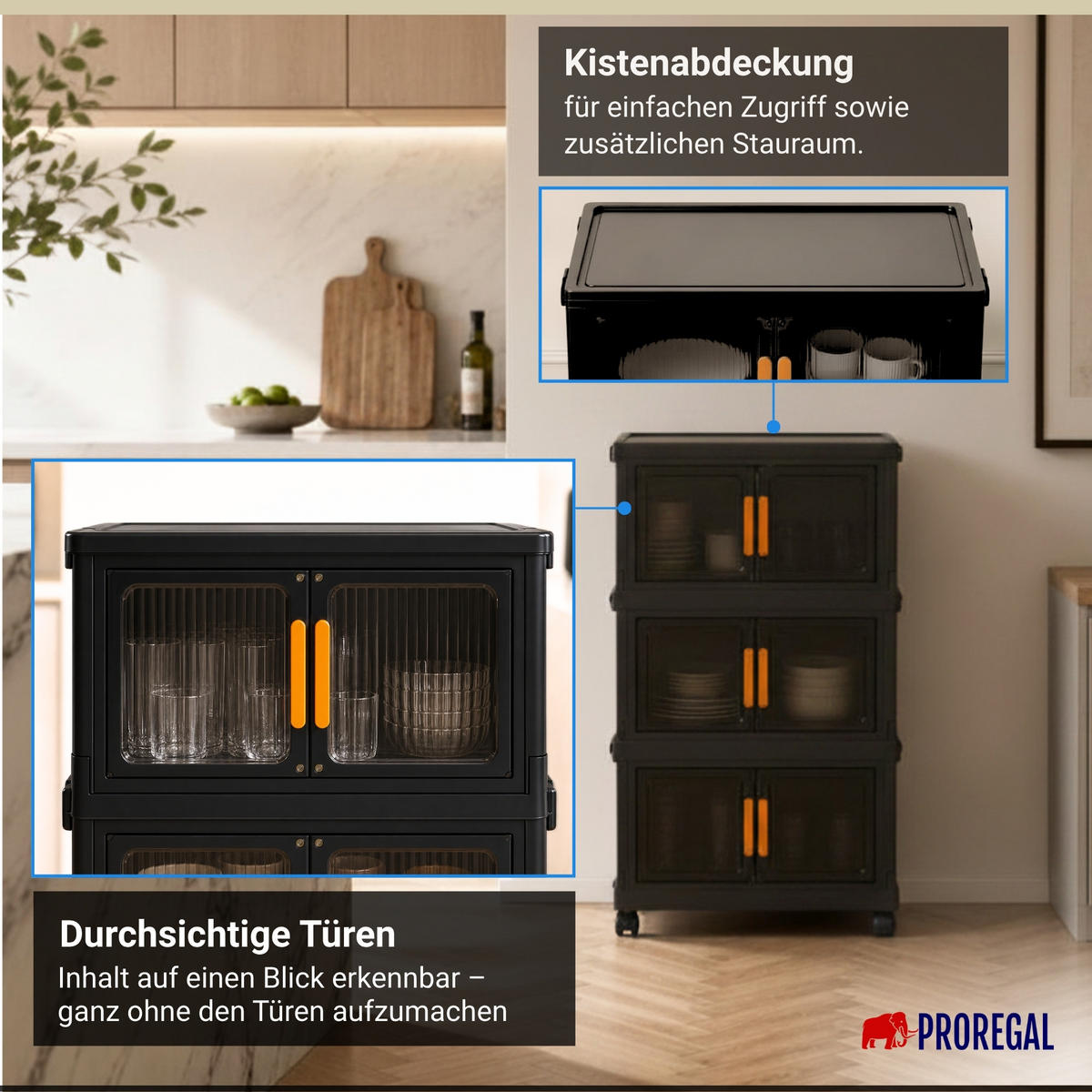 AUFBEWAHRUNGSBOXEN EasyCube stapelbar 4 Ebenen und Rollen 19L Schwarz-Transparent - Schwarz, Kunststoff (39/25.5/26.5cm) - BERLINLODGE