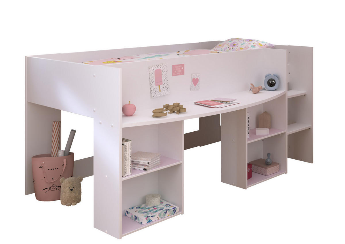 JUGENDZIMMER Pirouette 15 in Weiß mit Rosa oder Kieselgrau 3 teilig mit Hochbett - Weiß, Holzwerkstoff (120/200/80cm)