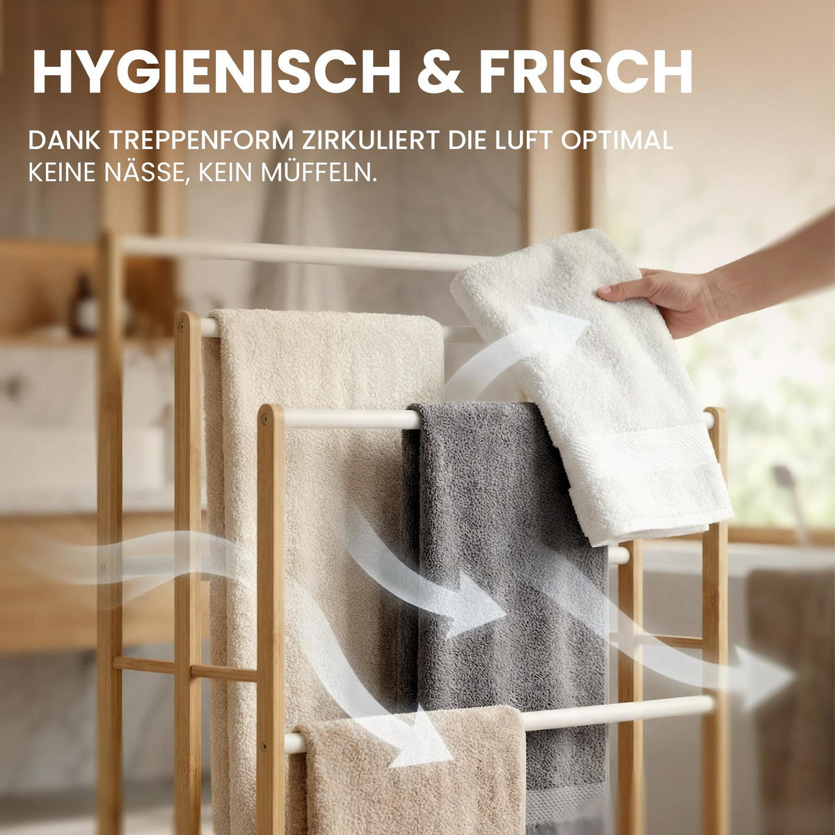 HANDTUCHHALTER eckig 42/24/82 cm Holz Natura - Eukalyptusholzfarben, Holz (42/82/24cm) - CLP