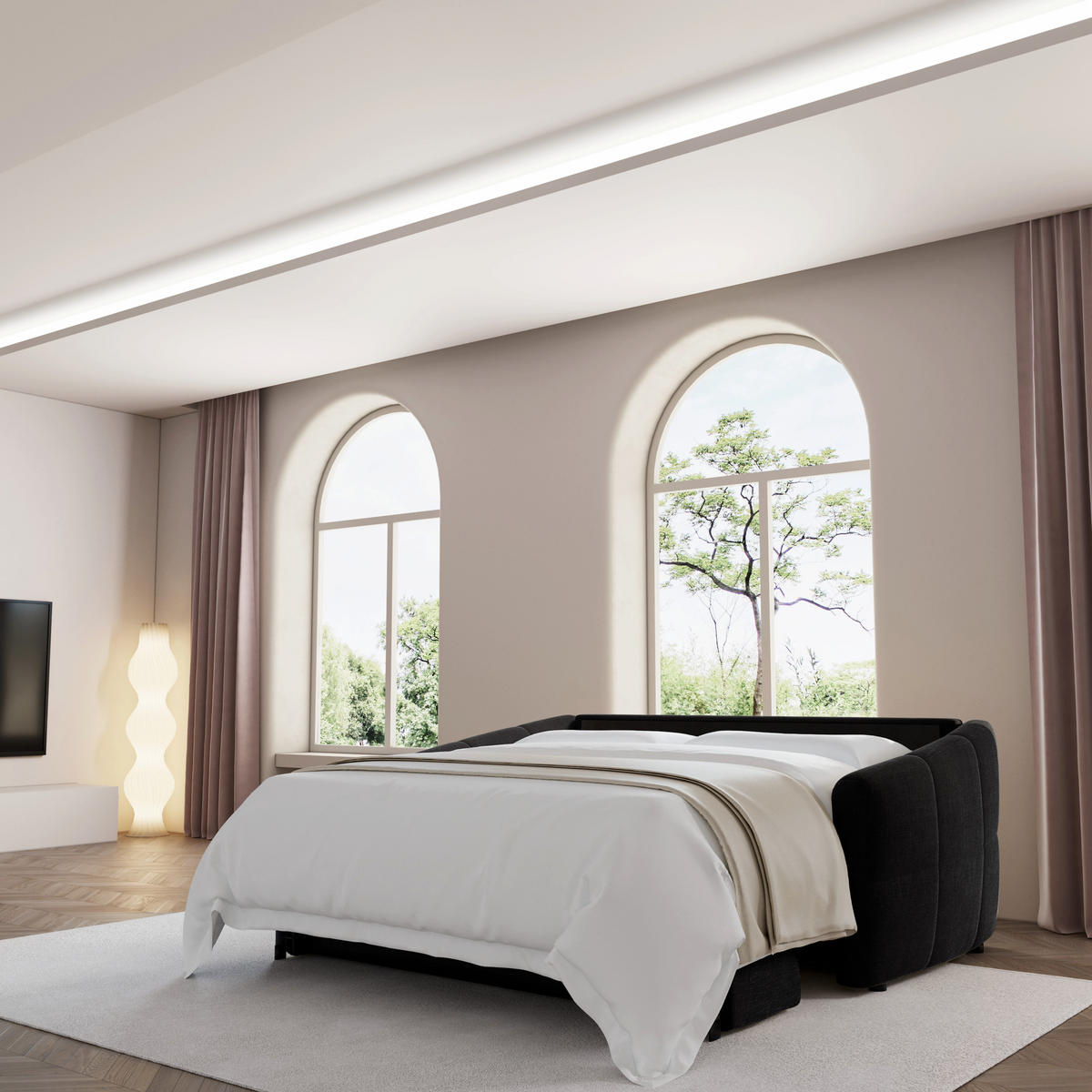 SCHLAFSOFA GERADE Samt Dunkles Anthrazit 205cm - Anthrazit, Textil (205/88/108cm) - Sia Home