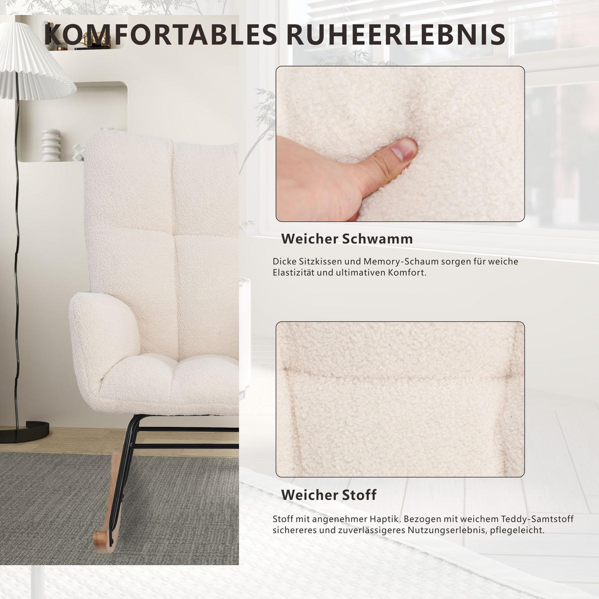 SCHAUKELSTUHL 88/62.5/96 cm Beige Wolle - Beige, Textil (68/42/70cm) - Oxeza