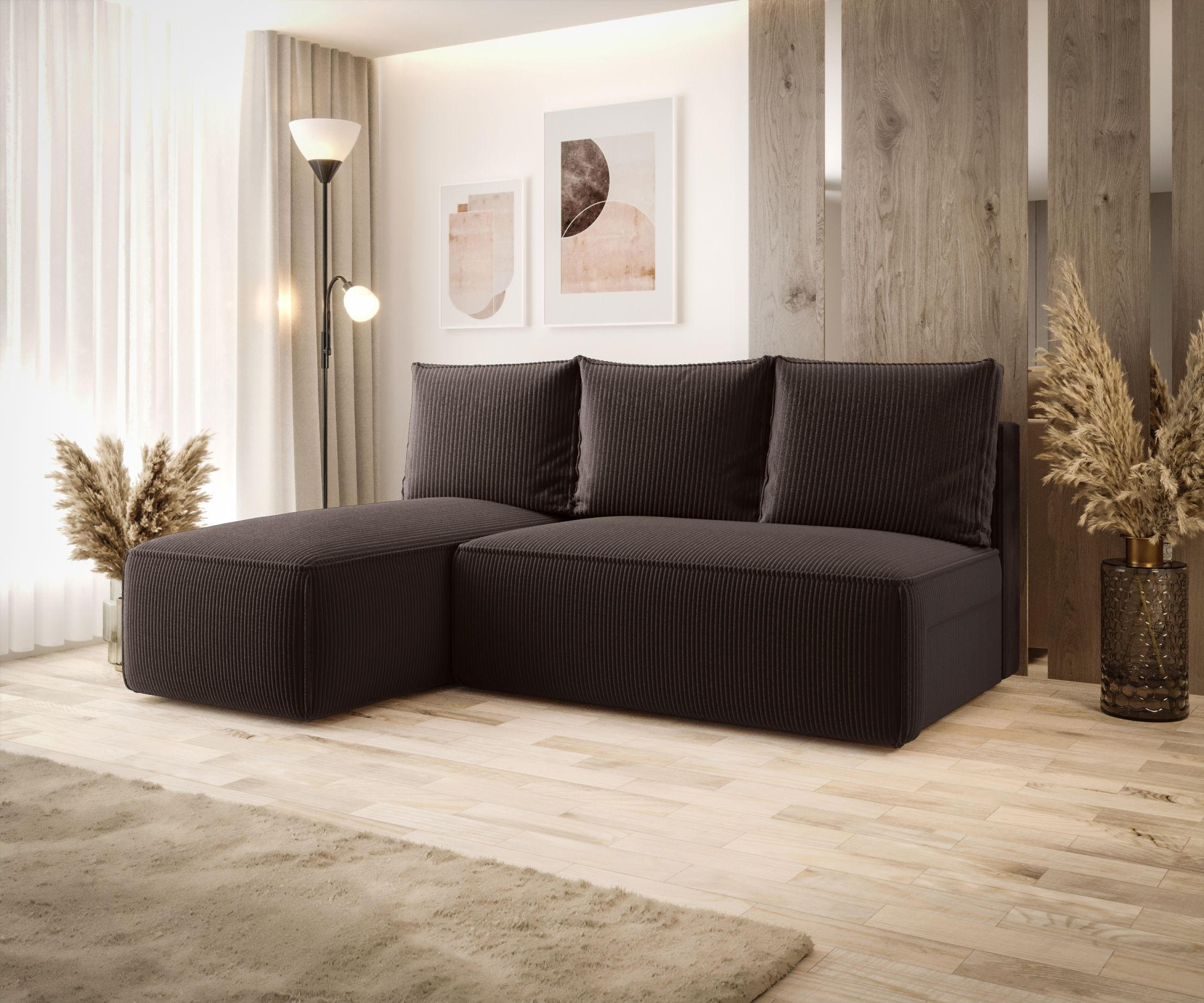 ECKSOFA mit Schlaffunktion SAVIO MINI Poso 06 Links - Braun, Textil (200/140cm) - Bedante