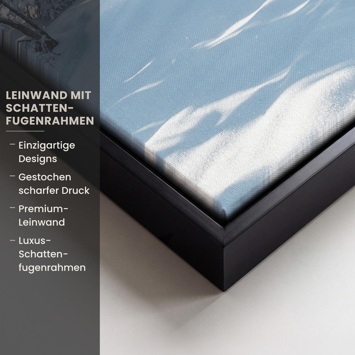 LEINWAND Bilder mit Rahmen - Winterlandschaft - Natur - Berge - Bäume - Schnee - 50x70 - Hellblau, Textil (50/70cm) - MuchoWow