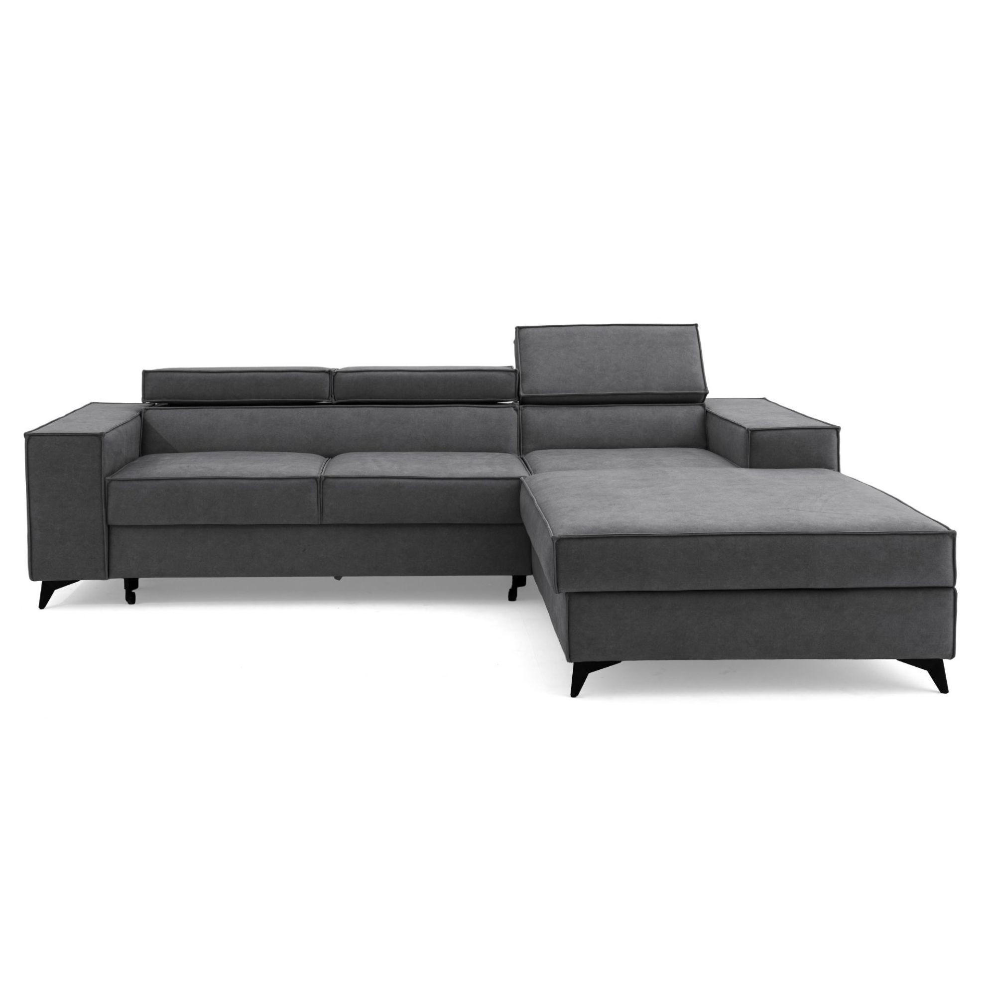 ECKSOFA PURE S Rechts mit Schlaffunktion 127x215 Velours Grau - Schwarz/Grau, Holz/Textil (204/281cm) - Muffo
