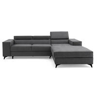 ECKSOFA PURE S Rechts mit Schlaffunktion 127x215 Velours Grau - Schwarz/Grau, Holz/Textil (204/281cm) - Muffo