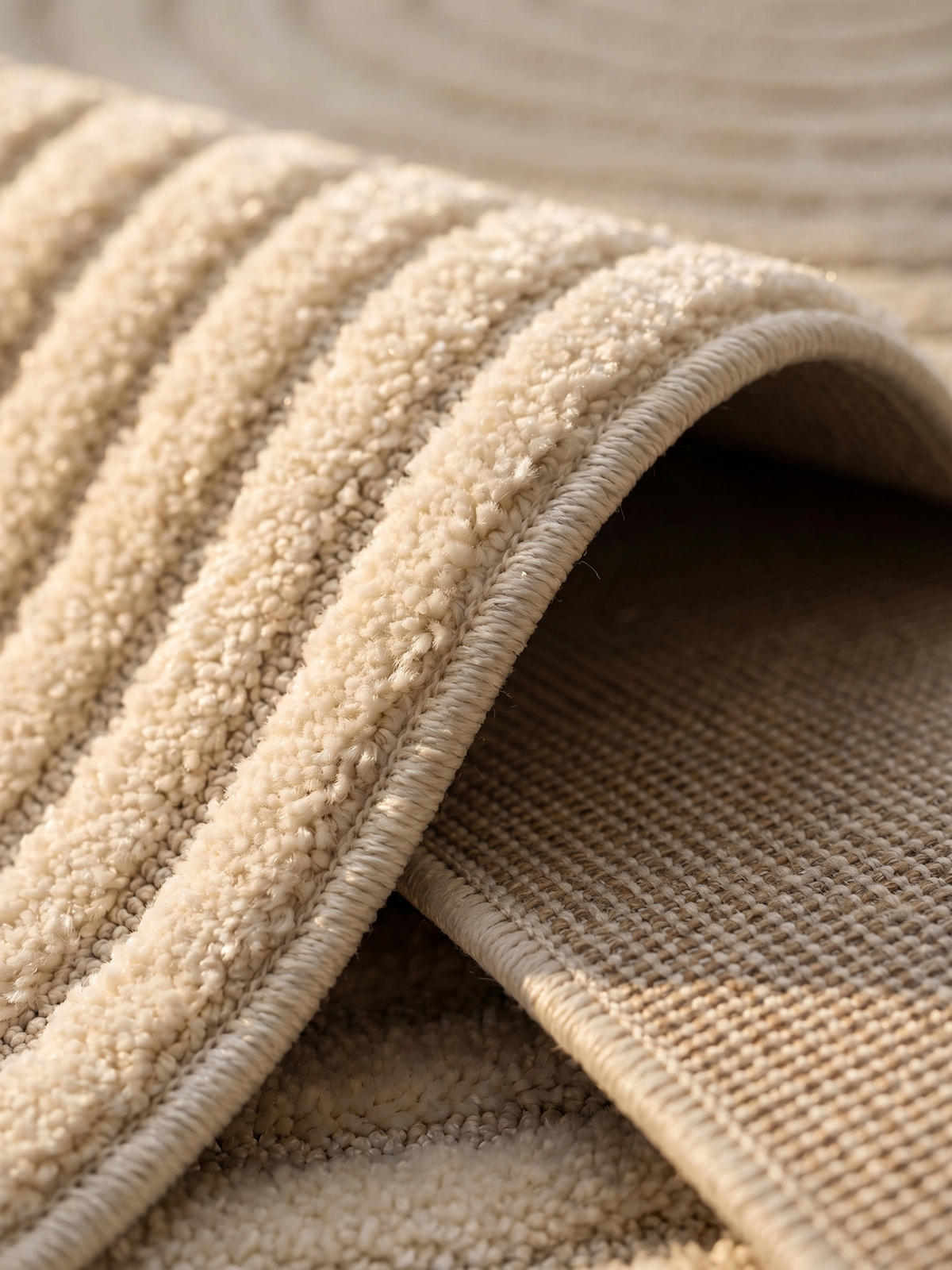 TEPPICH Wohnzimmer Hoch-Tief 3D-Effekt Organische Bögen mit 3D-Effekt OEKO-TEX 3D-Relief Boho Creme 60x110 – RIGI - Creme, Textil (60/110cm) - KADIMA DESIGN