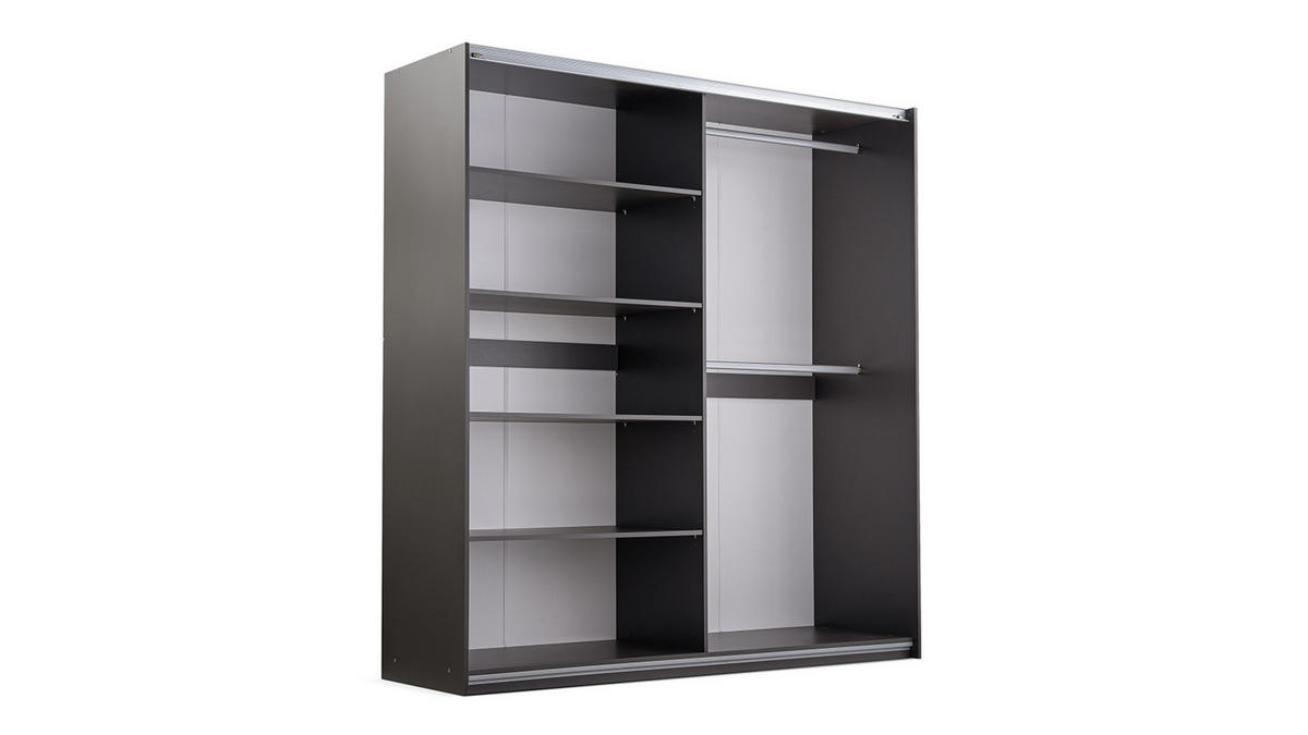 SCHWEBETÜRENSCHRANK DIANA 203/215/65 cm 2-türig mit Spiegel Graphitfarben - Graphitfarben, Holzwerkstoff (203/215/65cm) - MASSENO