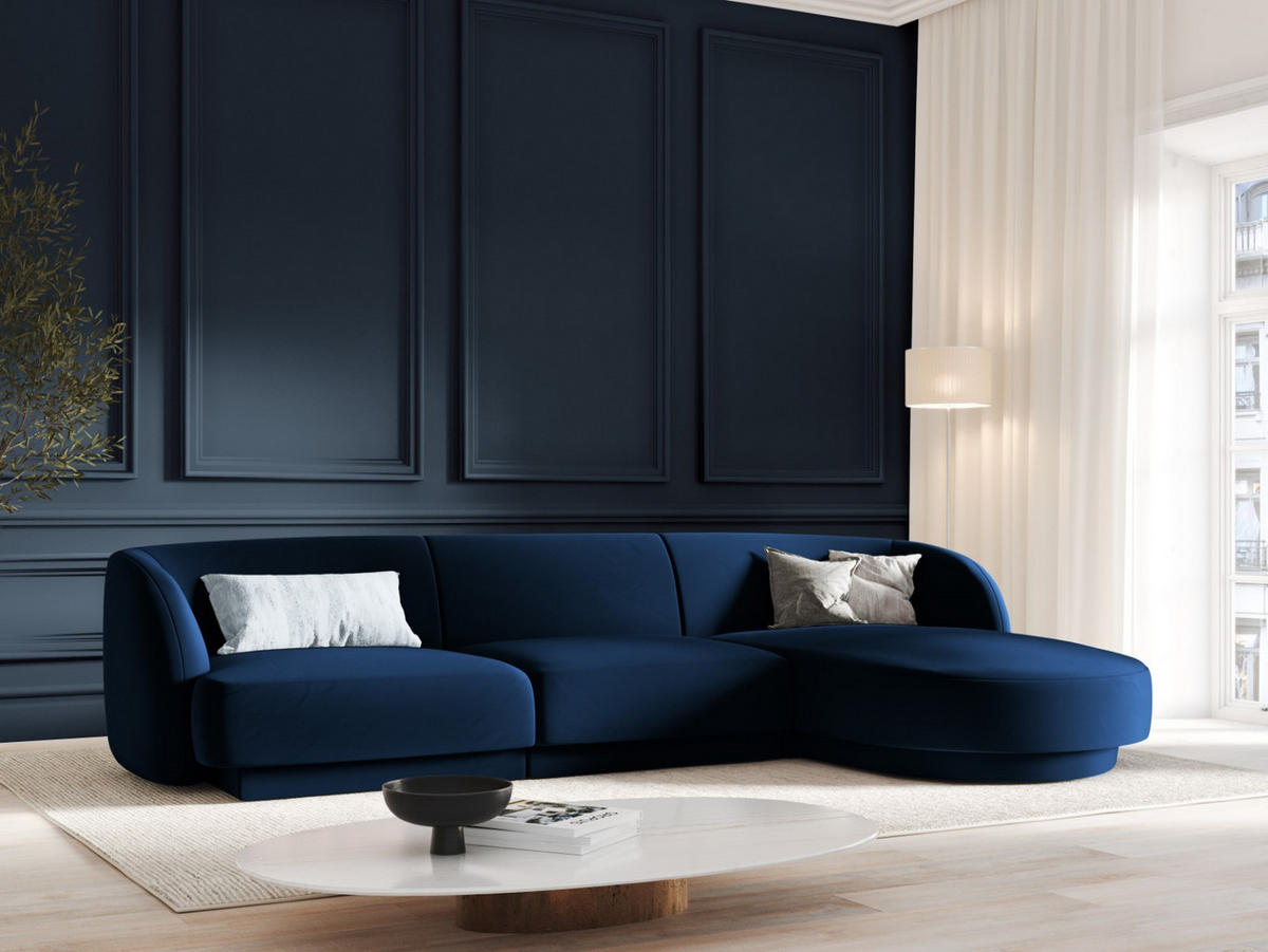ECKSOFA rechts Miley aus Samt königsblau 4 Sitzplätze - Blau, Textil (156/255cm) - Micadoni