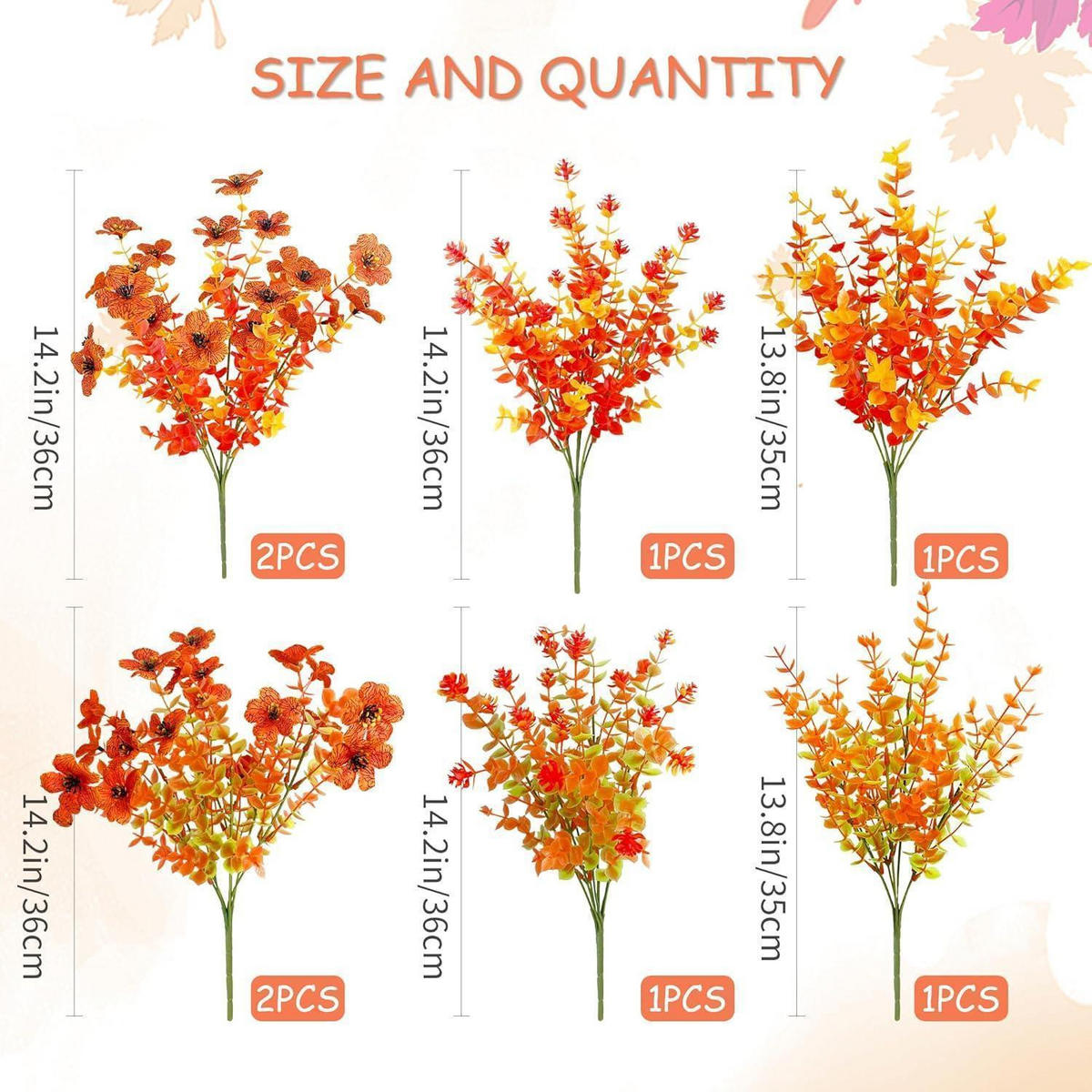 KÜNSTLICHE Blumen 8-teiliges Set Herbstdeko Orange - Orange, Kunststoff (36cm)