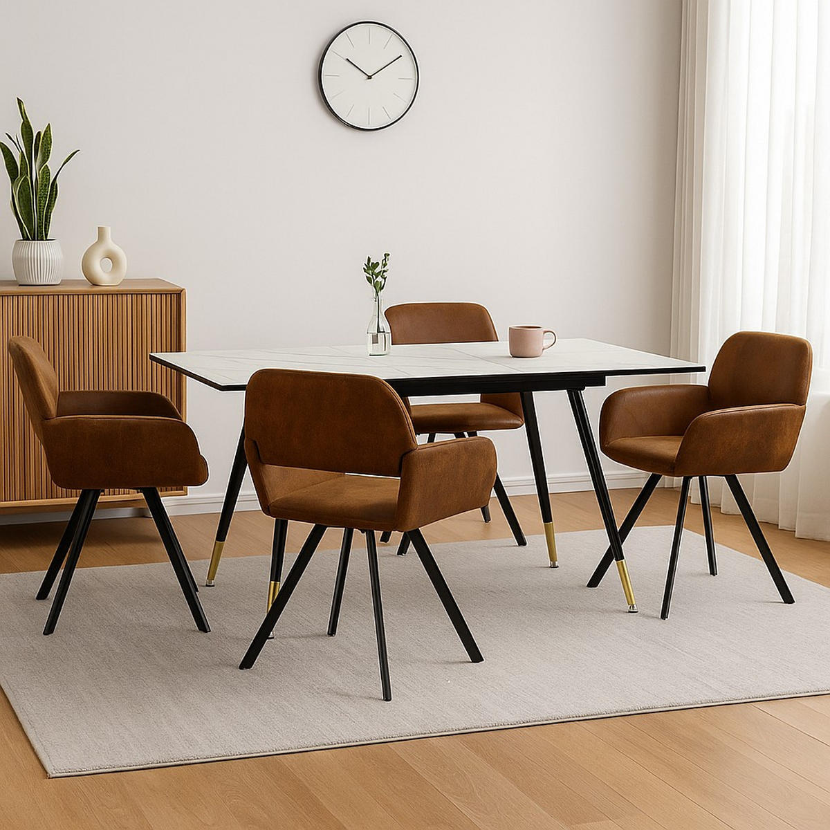 ESSZIMMER SET mit Ausziehbarem Tisch und Drehstühlen - Modernes Design - Schwarz/Braun, Holzwerkstoff/Metall (80/75/160cm) - Urban Meuble