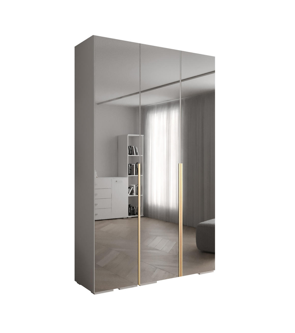 DREHTÜRENSCHRANK 236.7/150/47 3-türig - Goldfarben/Weiß, Holz/Metall (150/236.7/47cm) - Abiks Möbel