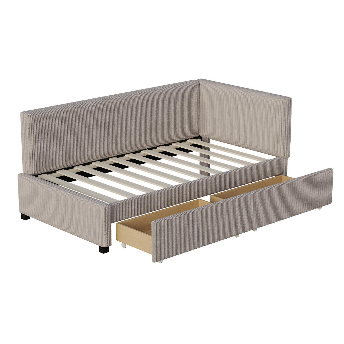 POLSTERBETT 90/200 cm mit 2 Stauraumschubladen, Lattenrost und Samtbezug, Grau - Grau, Leder (90/200cm) - Redom