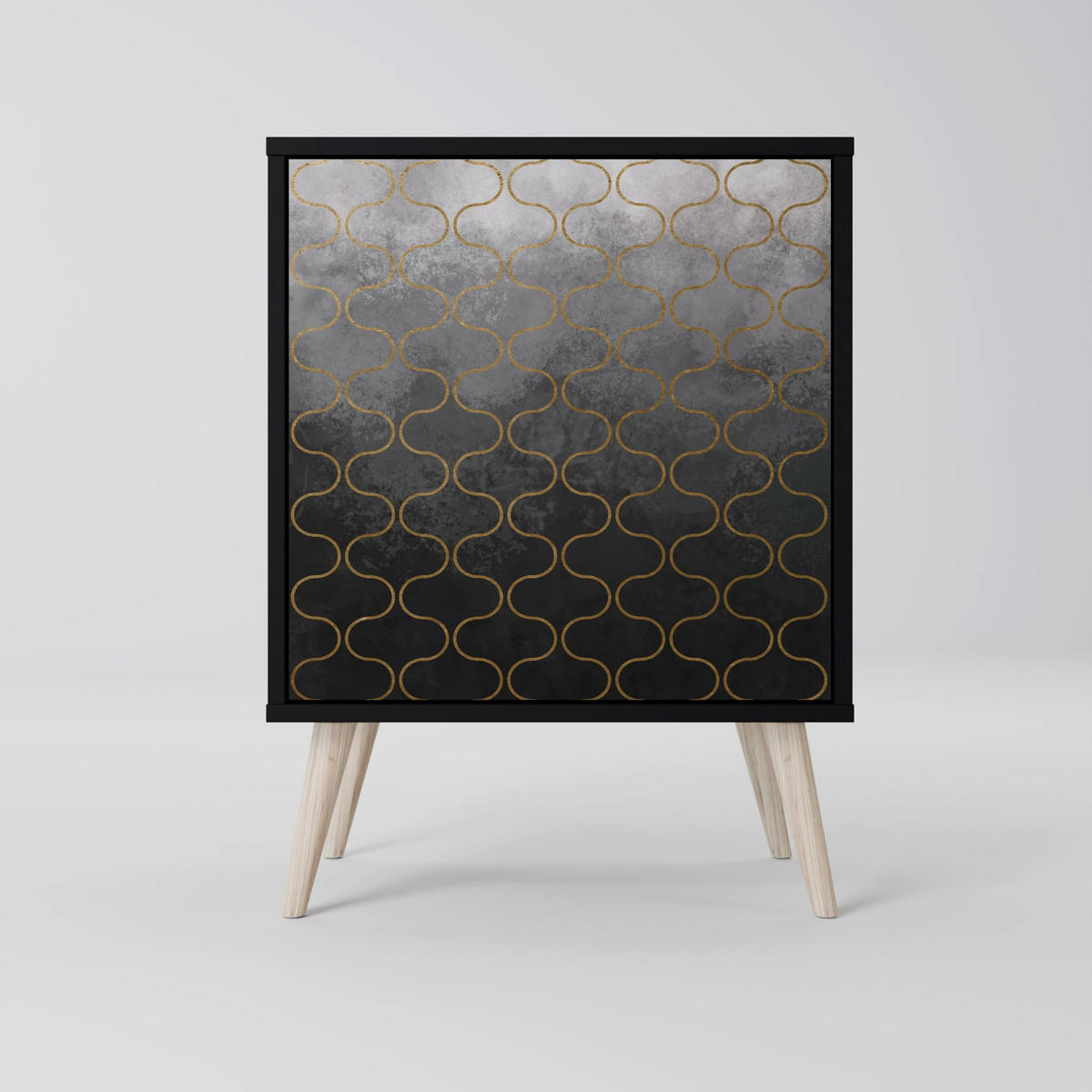 SIDEBOARD TESSELATED GRAYISH, Schwarz, 57,5x42x72,5 cm, Schwarze Metallfüße - Multicolor/Schwarz, Holzwerkstoff/Metall (57.5/72.5/42cm) - SpaceRebels