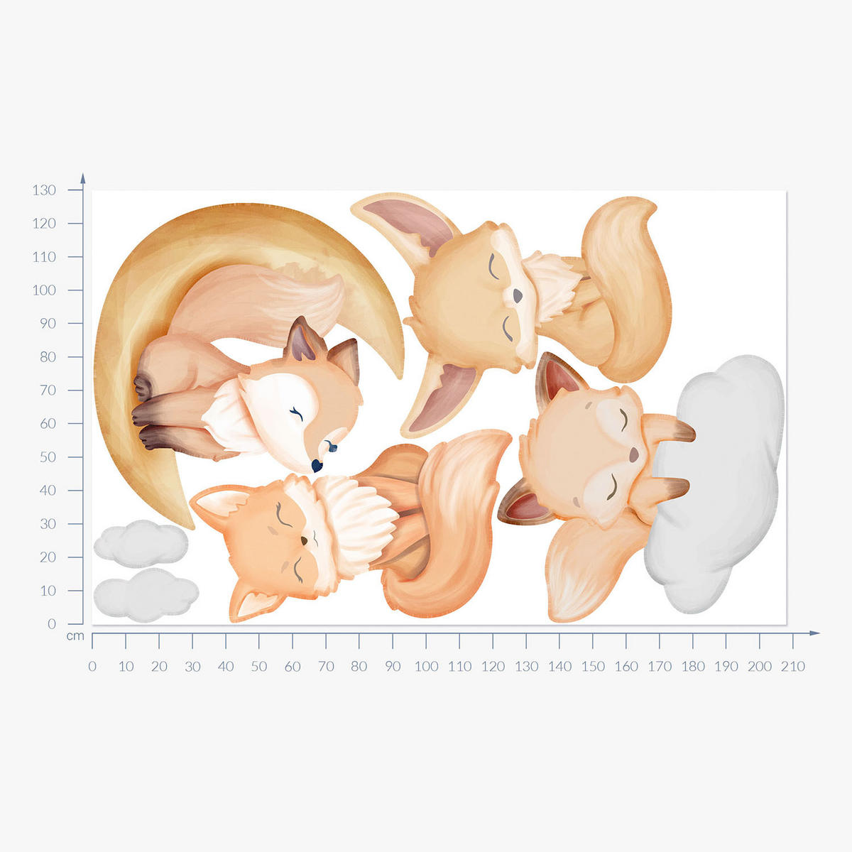 WANDAUFKLEBER 130x208cm - Aquarellfüchse - Multicolor, Kunststoff (130/208/0.1cm) - Wallfluent