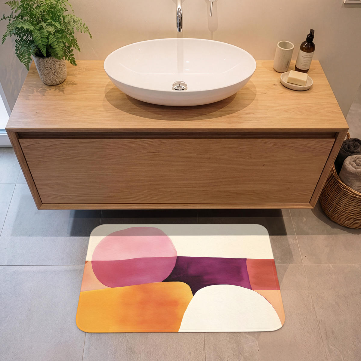KOUPELNOVÁ PŘEDLOŽKA Tvary - abstraktní - barevné 80x50 cm - terakotová, textil/plast (80/50cm) - OnlyWow