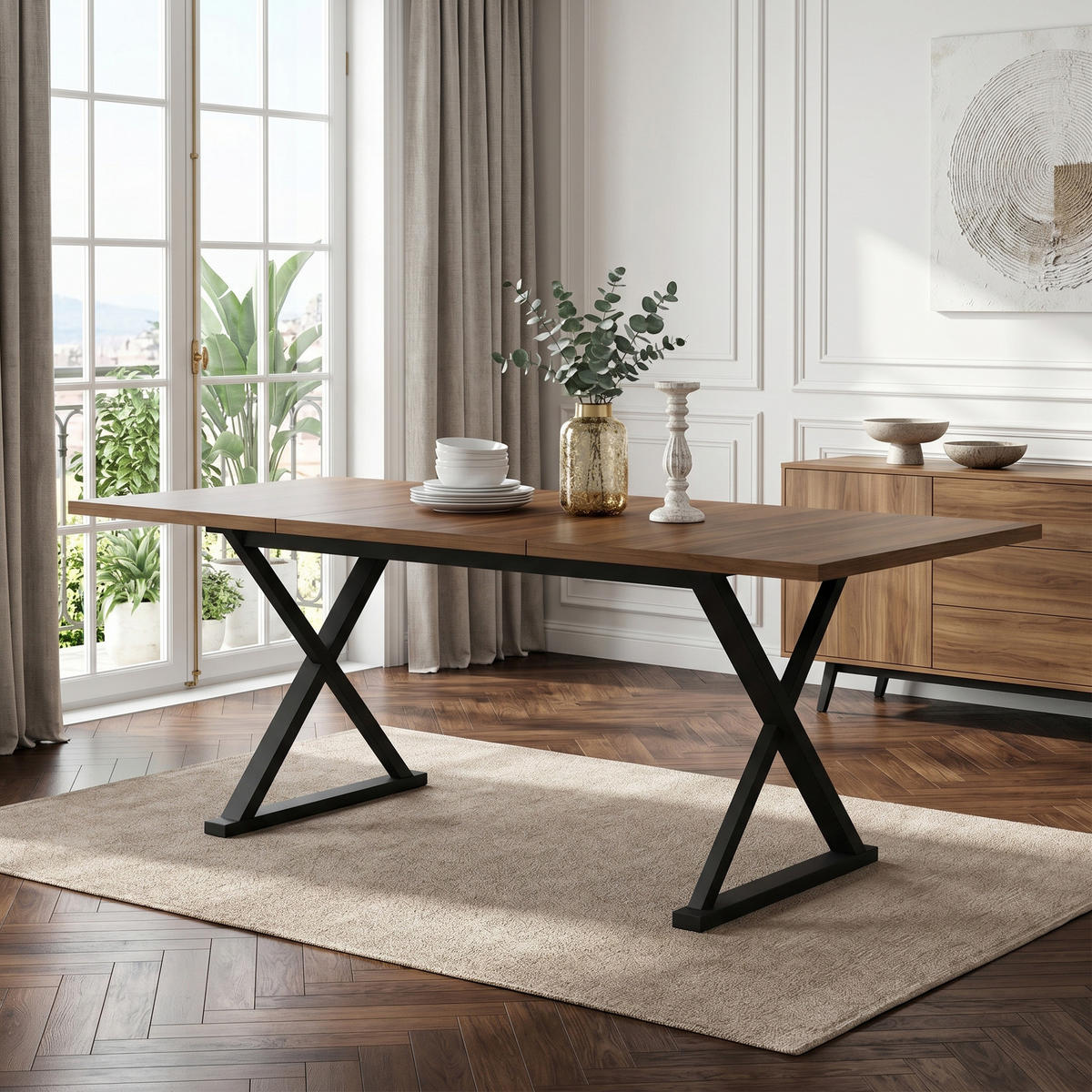 ESSTISCH Walnussfarben/Schwarz 180/90/75 cm - Walnussfarben, Holz (90/180/75cm) - PANGIVO