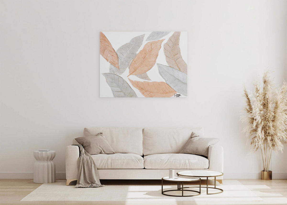 ACRYLBILD HANDGEMALT 100/75 cm - Orange/Grau, Holz/Textil (1.4/75cm) - KUNSTLOFT