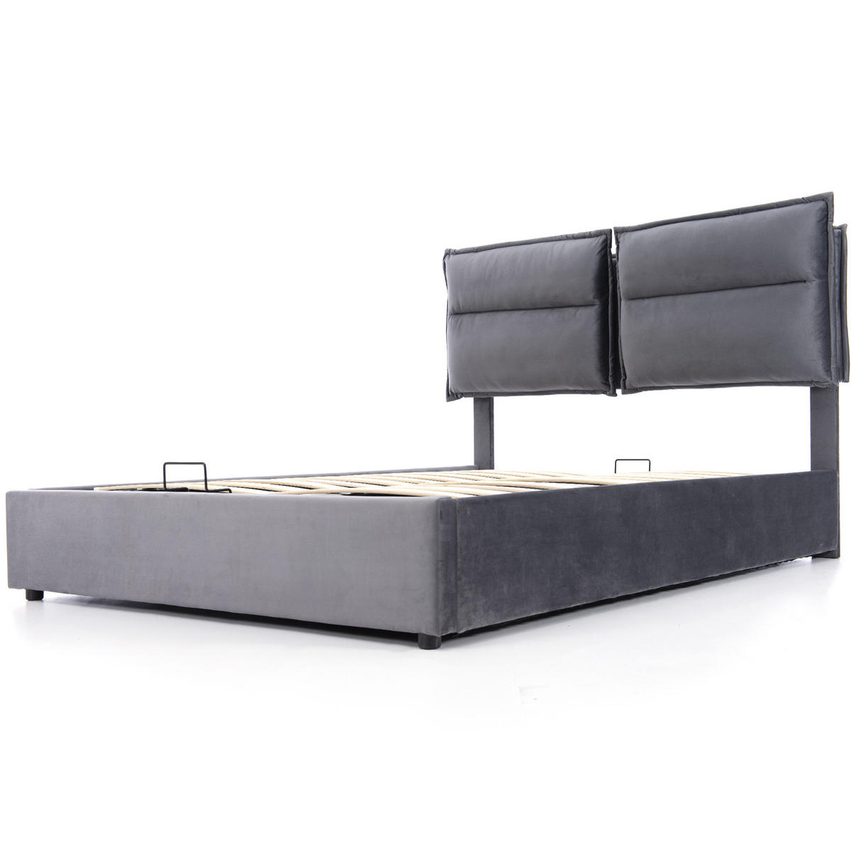 SAMT-POLSTERBETT 140/200 cm Grau mit Bettkasten, verstellbarem Kopfteil und Matratze - Grau, Textil (140/200cm) - BEAOK