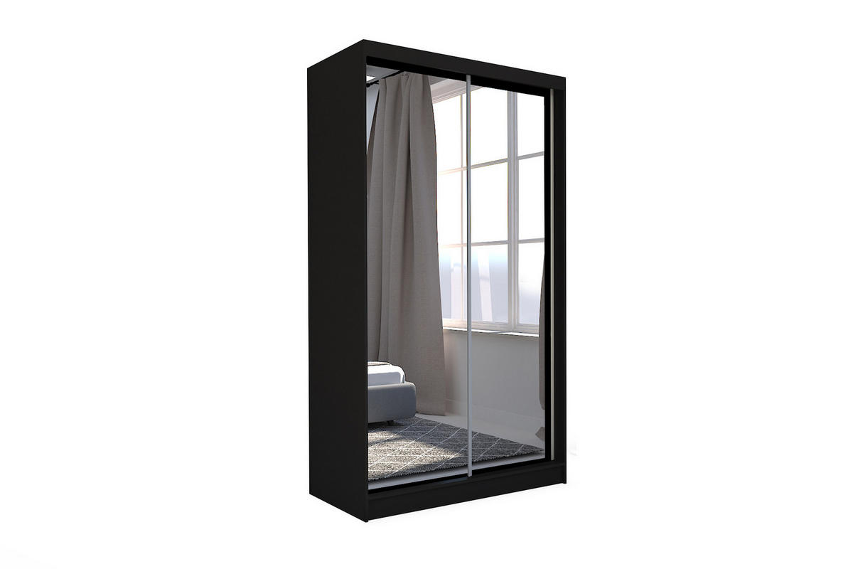 SCHWEBETÜRENSCHRANK BELLINA 150/216/61 cm 2-türig mit Spiegel Schwarz - Schwarz, Holzwerkstoff (150/216/61cm) - MASSENO