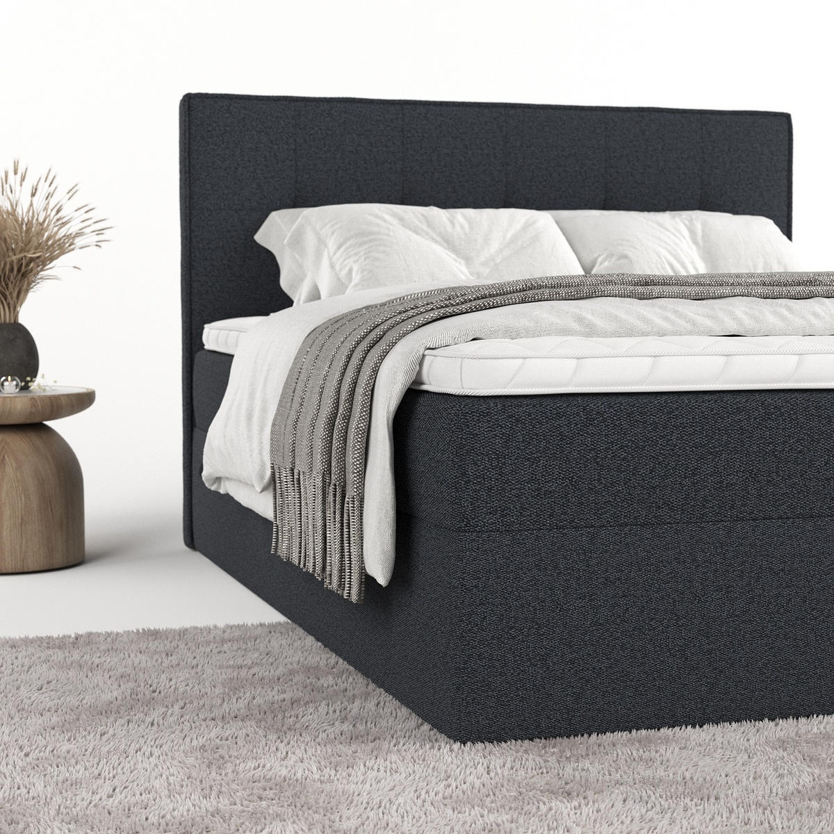 BOXBETT Mireo 140/200 cm Anthrazit im Riva Stoff - Anthrazit/Schwarz, Holz/Holzwerkstoff (140/200cm) - AltaBeds