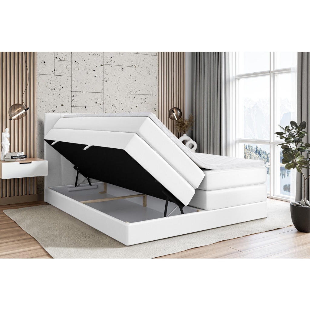 Thumbnail - Altdecor Boxspringbett, Weiß Hochglanz, Holzwerkstoff, Höhe ca. 38 cm, 140x200 cm, Schlafzimmer, Betten, Boxspringbetten