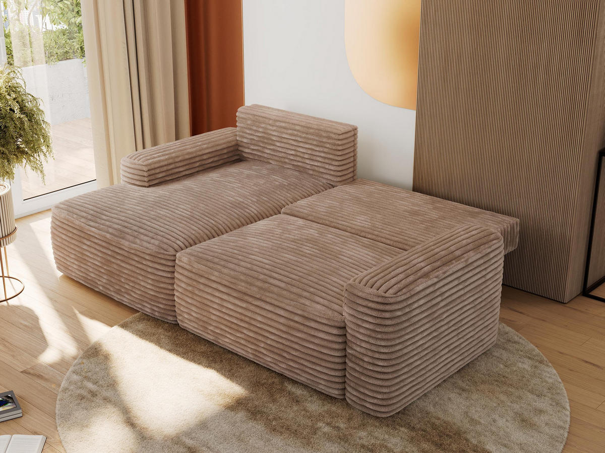 ECKSOFA BELLUNO L Braun Cord - Links - Schwarz/Braun, Textil (144/233cm) - MKS