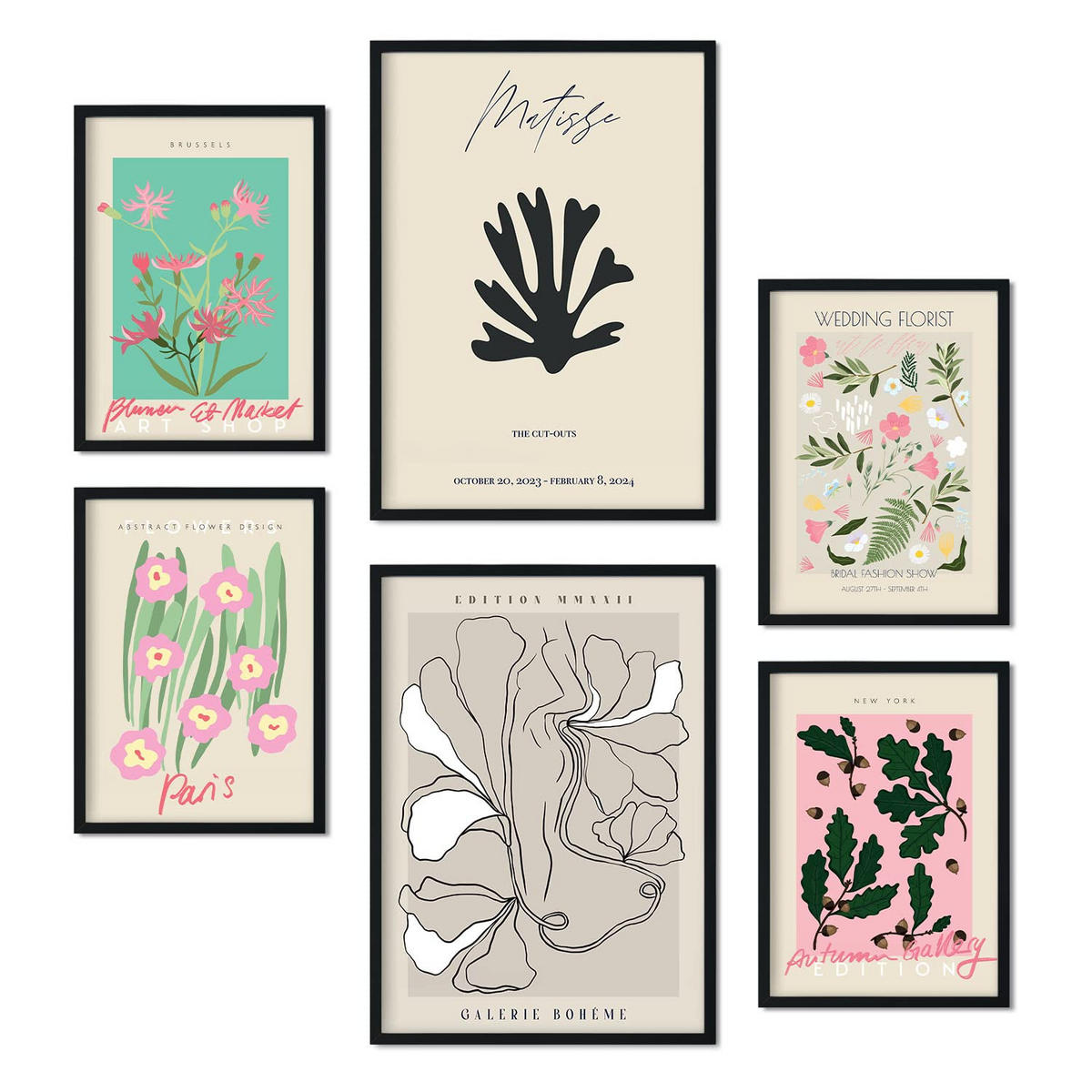 POSTER Set Mit 6 Expositions Plakaten Sammlung A3 & A4 Schwarzer Rahmen - Schwarz, Papier (29/3cm) - Nacnic