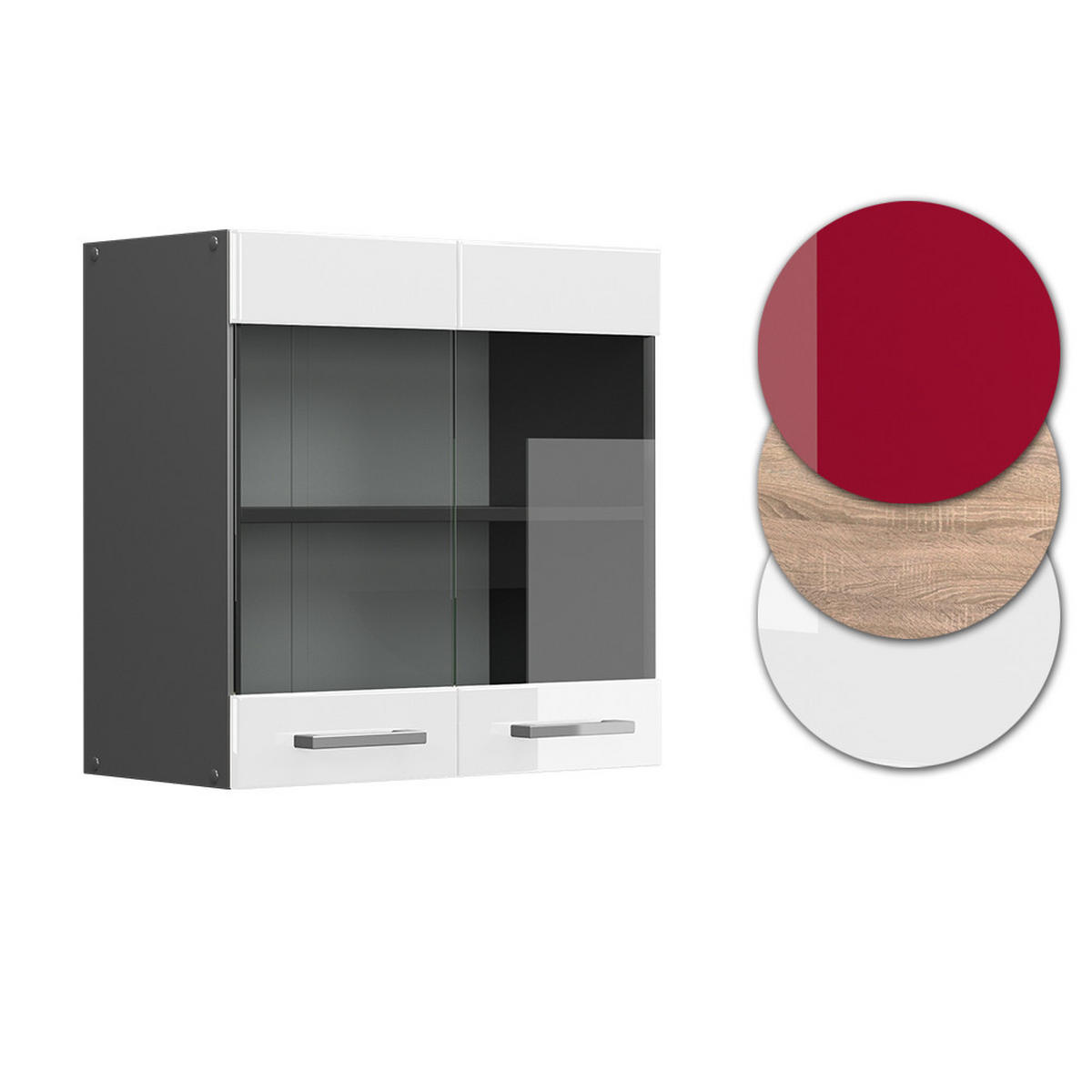 KÜCHENGLASSCHRANK R-Line Weiß Hochglanz 60 cm - Weiß Hochglanz/Anthrazit, Holzwerkstoff (60/60/31cm) - Vicco