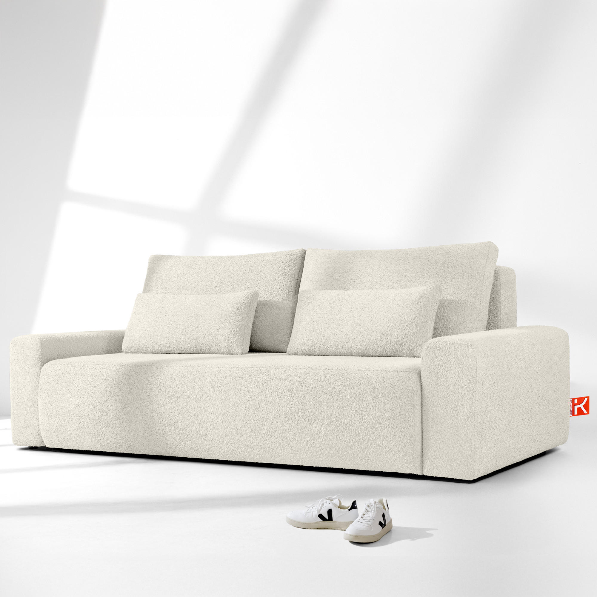 3-SITZER SCHLAFSOFA MOLLIS, Bouclé, Weiß - Weiß, Holz/Holzwerkstoff (250/93/108cm) - KONSIMO®