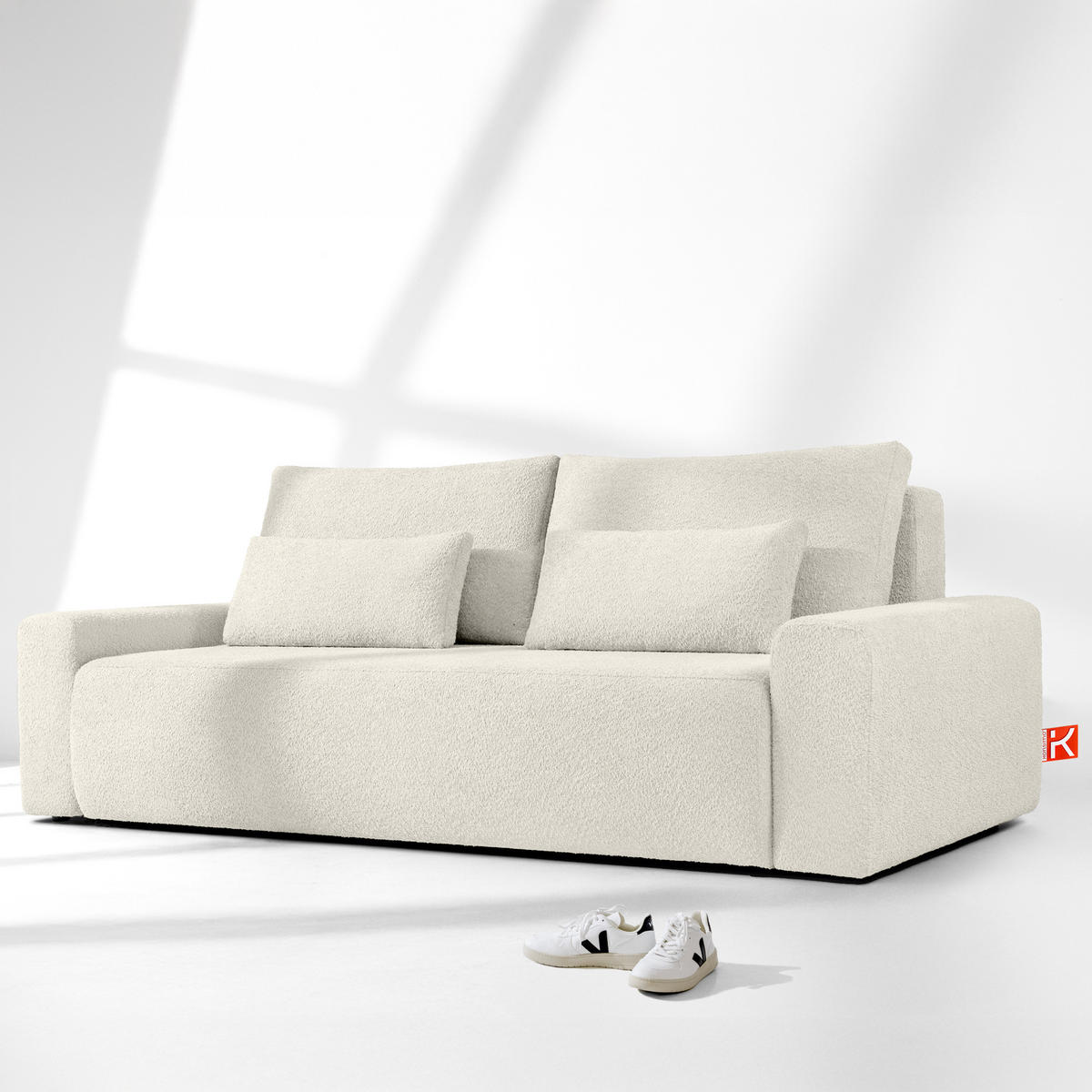 3-SITZER SCHLAFSOFA MOLLIS, Bouclé, Weiß - Weiß, Holz/Holzwerkstoff (250/93/108cm) - KONSIMO®