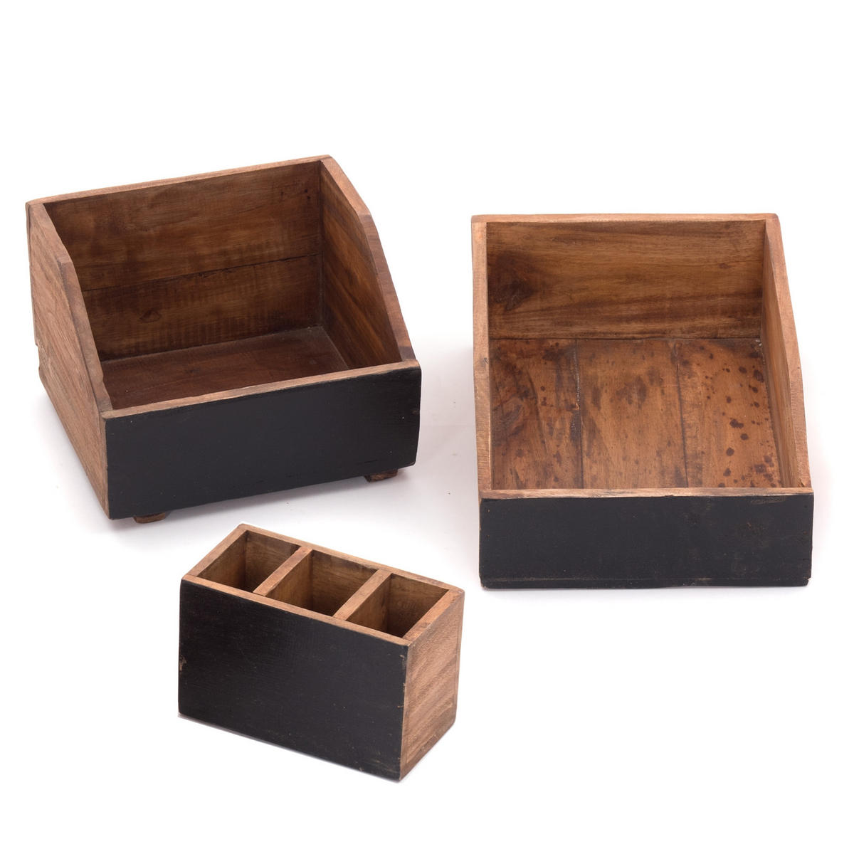 ORGANIZER-SET Office 3-teilig Mahagoni Holz, mit beschreibbarer Tafel 12 beschreibbar - Schwarz/Naturfarben, Holz (24/16/21cm) - DESIGN DELIGHTS