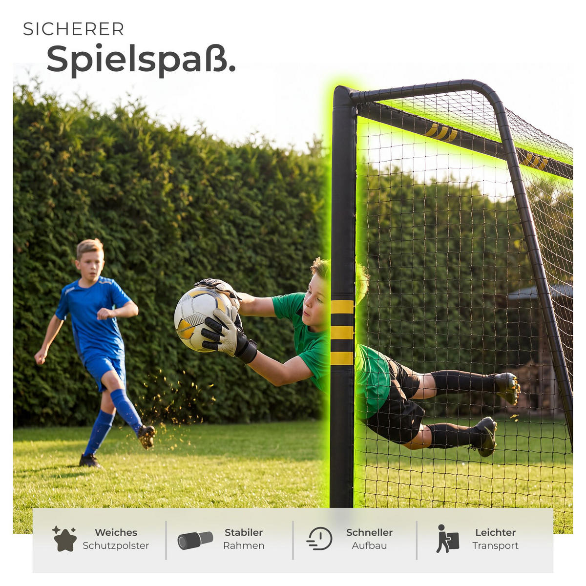 FUSSBALLTOR Harry, werkzeugloses Klicksystem , schwarz/gelb - Gelb/Schwarz, Kunststoff (244/86cm) - tectake