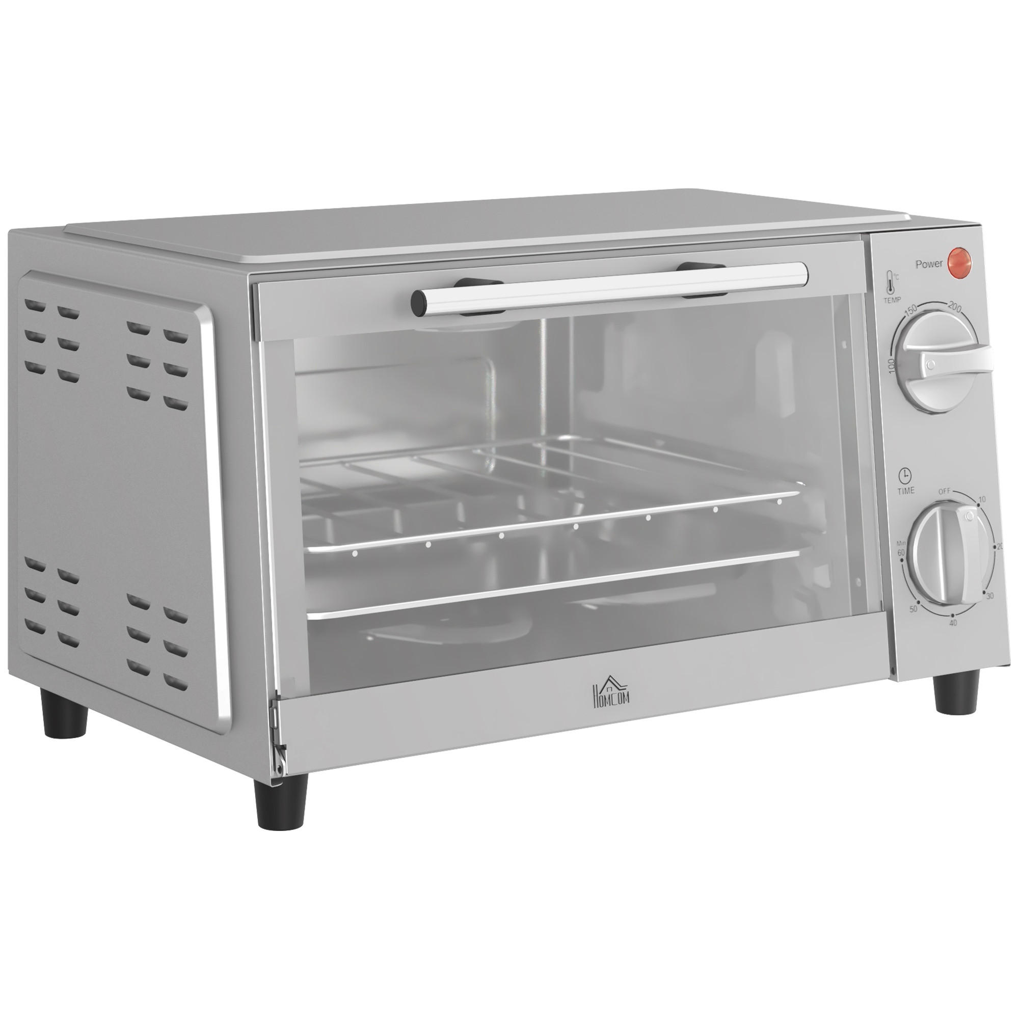 MINIBACKOFEN 9L 750W Mini Ofen mit Backblech & Grillrost, Temperatur 100-230°C, 60 Min. Timer, Edelstahl Silber - Silberfarben, Metall (35/20/24.6cm) - Beaface