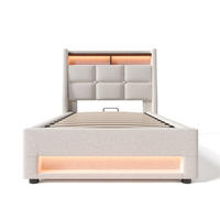 POLSTERBETT 90/200 cm in Linen mit USB - Beige, Holz/Textil (90/200cm) - KOMHTOM