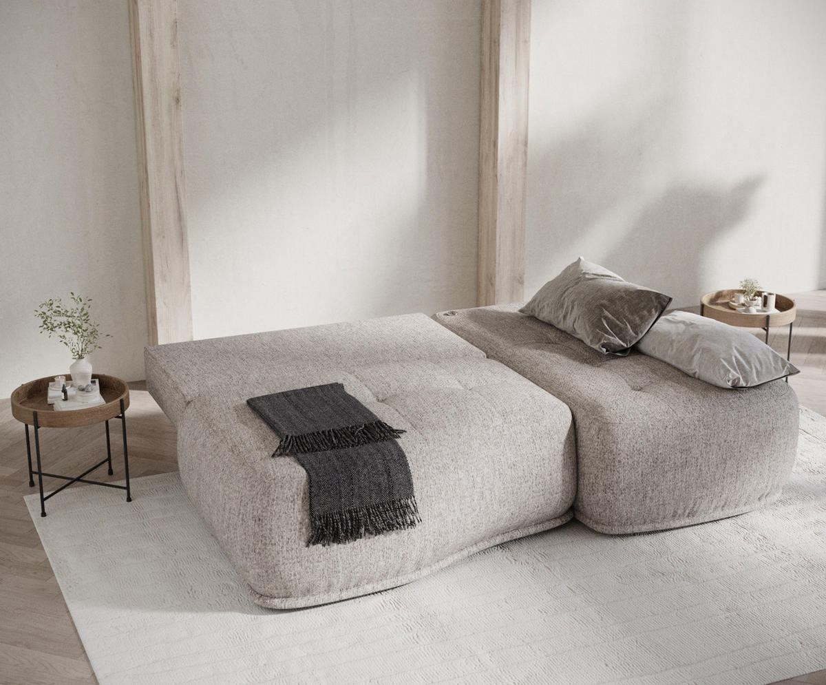 ECKSOFA MIT SCHLAFFUNKTION Batu Hellbraun Webstoff - Hellbraun/Schwarz, Holz/Holzwerkstoff (223/158cm) - Maison de Reve