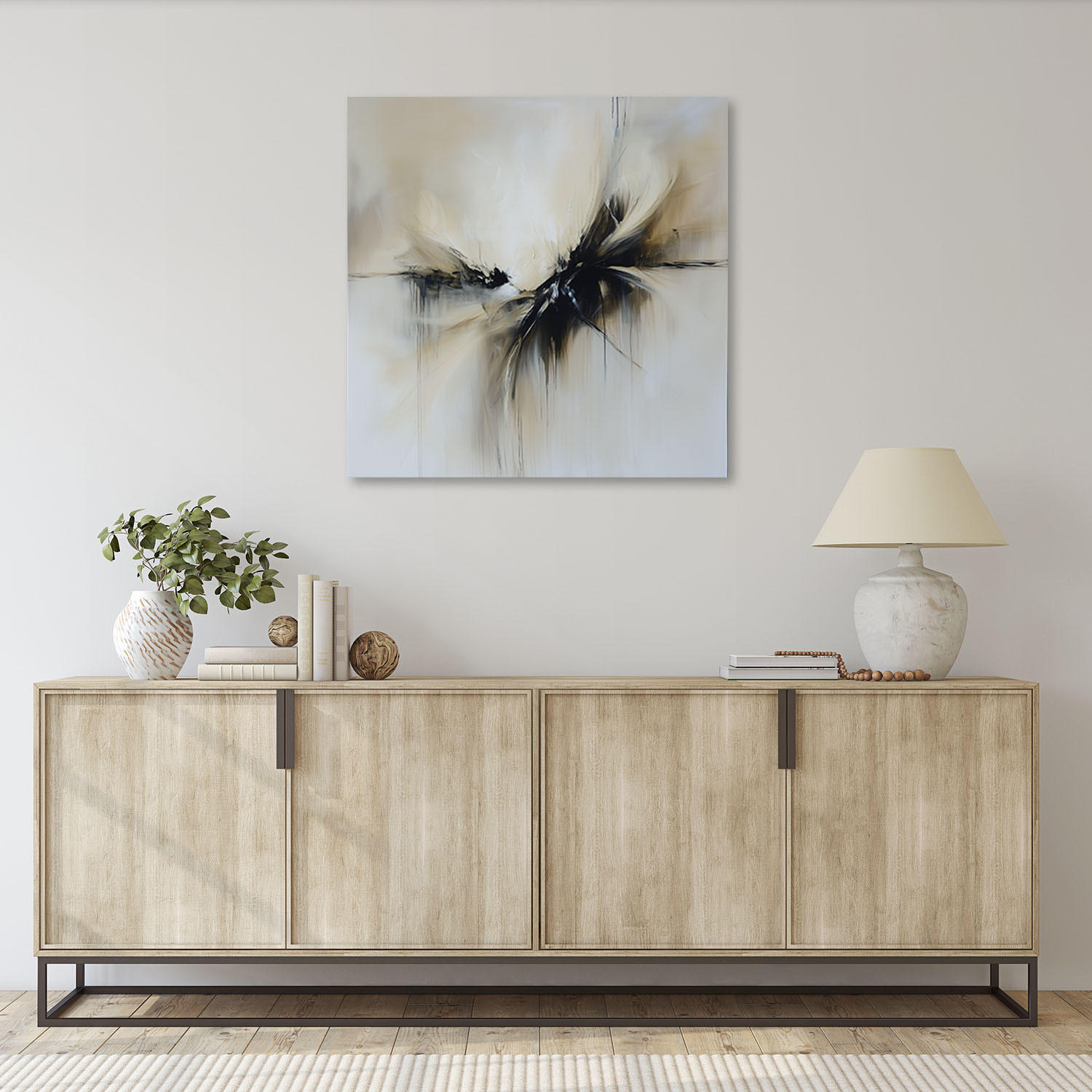 LEINWANDBILD Abstrakte beige-schwarze Farbeffekt 60x60cm - Beige, Textil (60/60cm) - Feeby